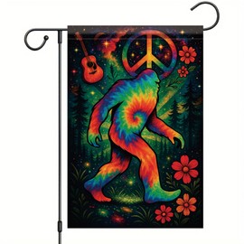 Starlit Patio Bigfoot Sasquatch Garden Flag Garden Flag 12x18 Inch Double Sided Tie Dye Hippie Peace Symbol Yard Banner Colorful Galaxy Forest Lawn Decor Outdoor Welcome Flag for Boho Patio