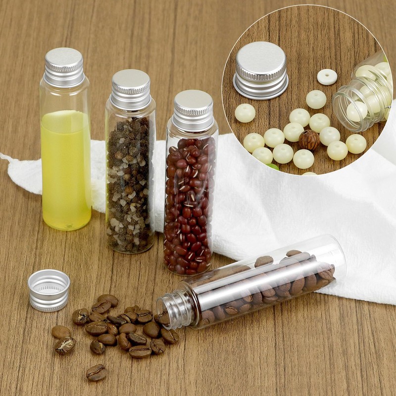QWORK 50ml Flat Bottom Clear Plastic Test Tubes with Screw