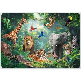 Luminora 7x5ft Fabric Jungle Safari Backdrop Tropical Rainforest Animals Photography Background Wild Decorations Kids Birthday Party Photo Banner Props
