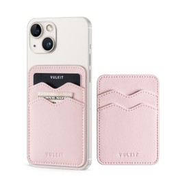 VULKIT Stick on Card Holder Compatible for iphone Leather Cell Phone Wallet Credit Card Case Strong Sticker for Women(Pink)
