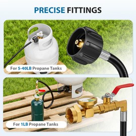 Rushare Propane Refill Adapter with Valve and Gauge, 3 FT Propane Tank Refill Adapter Hose with ON/Off Control Valve, Propane Refill Adapter for 1 lb. Tanks
