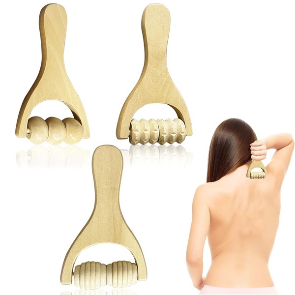 3PCS Muscle Roller Back Massage Roller Manual Wood Therapy Massage