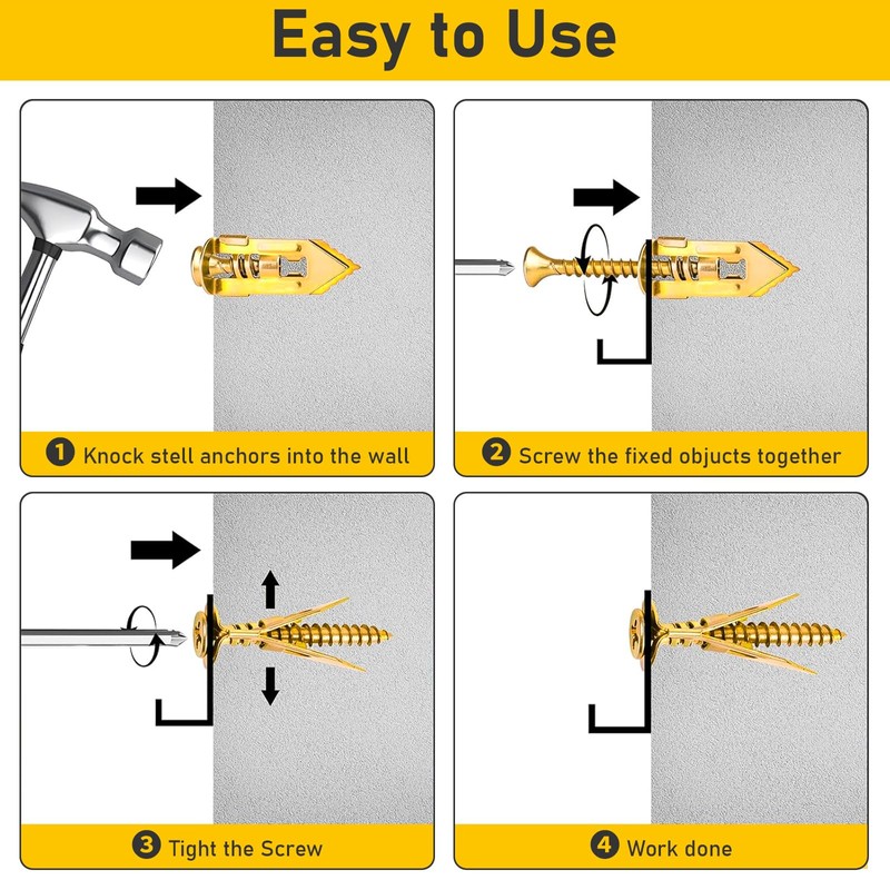 50Pcs Self Drilling Drywall 30mm Anchors & 50Pcs 30mm Screws