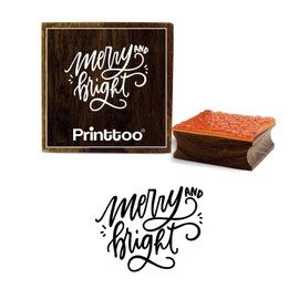 Printtoo Square Merry and Bright Word Design Wooden Rubber Stamp Diary Card Block-2 x 2 Inches