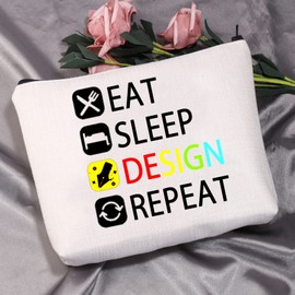MEIKIUP Designer Gift Eat Sleep Design Repeat Makeup Bag Gift for Interior Designer Graphic Designer (Design Repeat Bag)