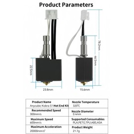 0.4MM Hardened Hotend for Kobra S1C Combo Head Extruder Kit, with Hardened Steel Nozzle, Thermistor, Heater Cartridge, Heatbreak and Heat Block, Silicone Cover (1Kit 0.4MM)