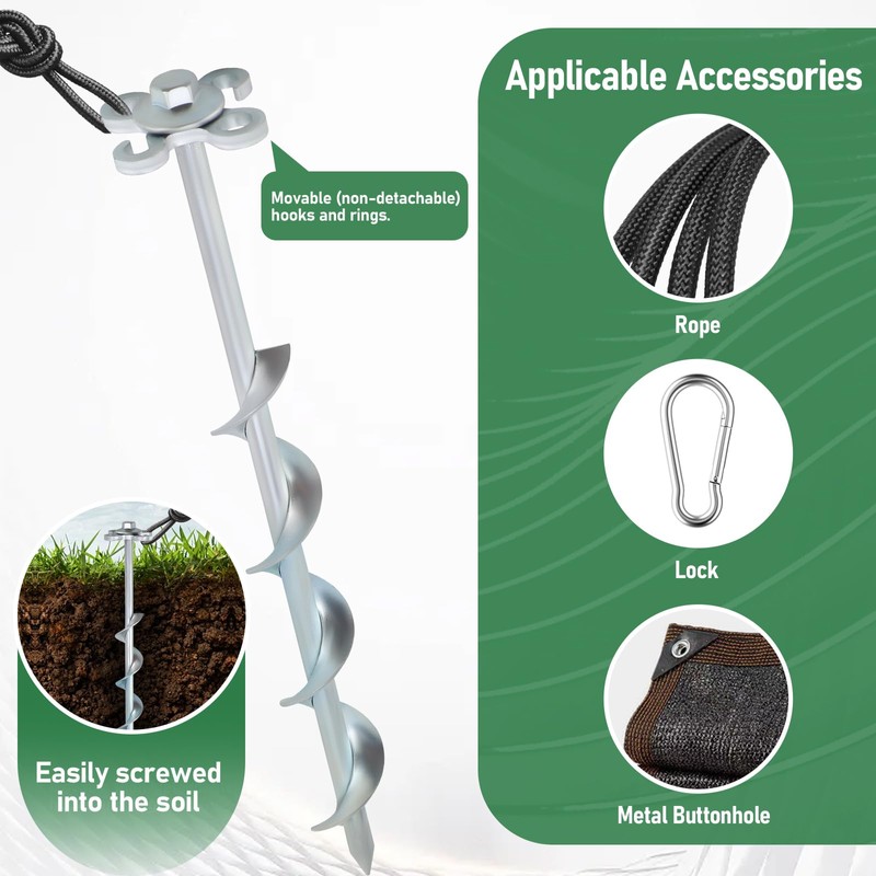 Ciyivak Ground Anchors Screw in – 4 Pack Spiral Tent
