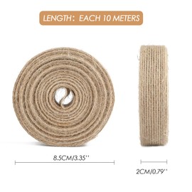 G2PLUS 2CM Natural Hessian Ribbon, 20M Jute Burlap Craft Ribbon, Brown Ribbon for Crafting, Rustic Jute Band for Bouquet, Hessian Wrapping Ribbon for Prsents, Christmas Wreaths Project
