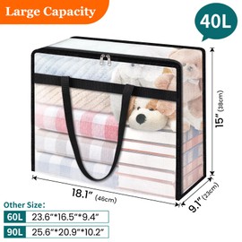 TasticTotes 4 Pack Clear Storage Bags for Comforter, Clothes & Bedding, Plastic Blanket Storage with Zipper and Handle, Moving Bags, Closet Organizer and Under-Bed Storage (40L)