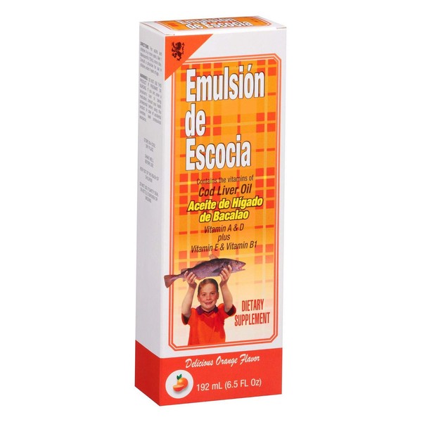 Emulsion de Escocia Vitamins A, B1, D and E Aceite de Higado de Bacalao (Orange, 6.5 FL OZ)