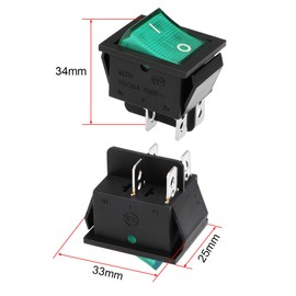 sourcing map DPST Boat Rocker Switch Yellow Neon Lamp W Green Shell Toggle Switch for Boat Car Marine ON/Off AC 250V 15A/30A