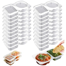 20PCS Double Compartment Condiment Container, Reusable Snack Pack Containers, Snack and Dip Containers, Portable Reusable Sauce Container for to-go Sauce, Sampling, Travel Snack