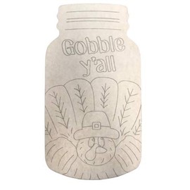 Wooden Mason Jar Turkey Cutout, 24'' Paintable Wall Craft (10''-30'')