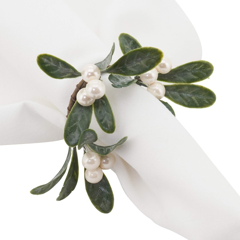 "SARO LIFESTYLE Collection Mistletoe Napkin Rings (Set of 4), Diameter: