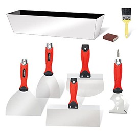 Drywall Hand Tool Kit,Stainless Steel Putty Knife Set Including Joint Knife Taping Knife Paint Scraper Mud Pan