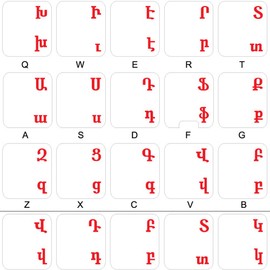 ARMENIAN KEYBOARD STICKERS with RED LETTERING ON TRANSPARENT BACKGROUND