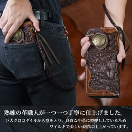 ASIAN ZACCA sh0015 Biker Wallet, Long Wallet, Wallet Chain Set, Rider Wallet, Crocodile Embossed Crocodile, Leather Wallet, Bifold Wallet, Men's, Genuine Leather, Vintage Leather, Cowhide Leather,