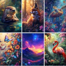 6 Pack Diamond Painting Kits for Adults – 5D Diamond Art for Adults and Beginner – DIY Full Diamond Art Kits Animal and Landscape - Craft for Home 9x13inch