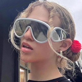 Azoxus Large Aviator Sunglasses Futuristic Mirrored Shield Designer Face Mask Silver Mirrored Lens 68mm