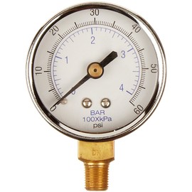 PIC Gauge 101D-254Q 2.5" Dial, 0/4000 psi Range, 1/4" Male NPT Connection Size, Bottom Mount Dry Pressure Gauge with a Black Steel Case, Brass Internals, Chrome Bezel, and Plastic Lens
