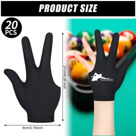 20 Pcs Billiard Pool Gloves Three Fingers Billiard Gloves Left and Right Hand Universal Cue Sports Gloves for Women Men Billiard Shooters Accessories (Black)