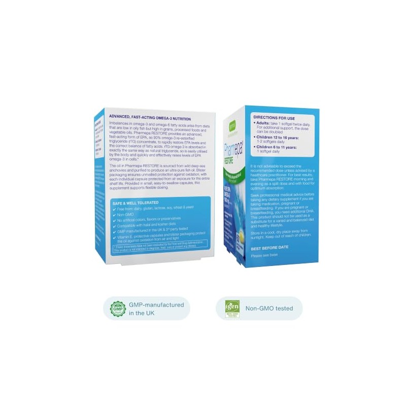 Pharmepa RESTORE Pure EPA Omega-3 Fish Oil, 1000mg EPA per