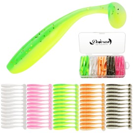 Dovesun Crappie Lures Kit, Fishing Soft Plastic Lures Crappie Walleye Trout Bass Fishing Baits 2in Paddle Tail Swimbait 60pcs