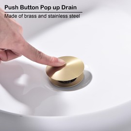Rzoeox Bathroom Sink Drain with Overflow, Gold Pop Up Drain Assembly with Detachable Strainer Basket Anti Clog Vessel Sink Lavatory Vanity Drain Stopper Sink Plug