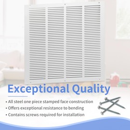 Howeall 20"W x 20"H [Duct Opening Size] Steel Return Air Grille, Air Return Vent Cover for Ceiling and Sidewall - HVAC Air Vent Covers - [Outer Dimensions: 21.75"W x 21.75"H]