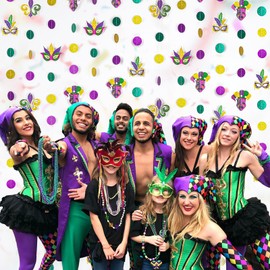 8 Pack Mardi Gras Decorations, Glitter Purple Green and Gold Hanging String Banner Garlands for Mardi Gras Party, Holiday Decorations, Home Indoor/Outdoor Masquerade Decor