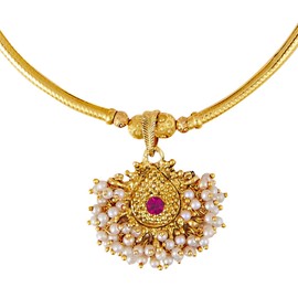 Bodha Bollywood Style CZ, Zircons, Pearls Gold Plated Traditional Indian Ethnic Thushi Necklace Jewelry For Women (SJ_2294)