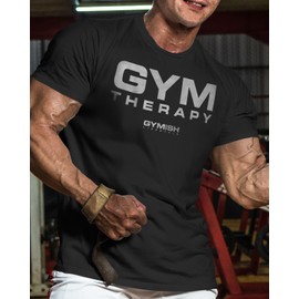 Gym Therapy Men's Workout T-Shirt for Weightlifting and Fitness (LG, Gym Therapy Silver on Black)