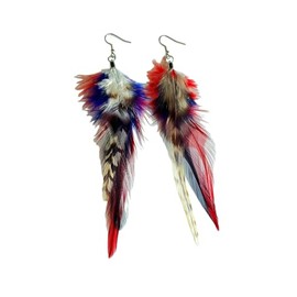 American Patriotic Earrings American Flag Glitter Red White and Blue Feather Tassels Earrings for Women 4th of July Independence Memorial Day Dangle Earring Decor Accessories-D