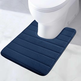 MI CASA Absorbent WC Toilet Rug Non-Slip U Shape Bath Mat Extra Soft Toilet Mat Pedestal Mat, Memory Foam Bathroom Toilet Mat for Floor, Quick-drying Machine-Washable, 50 x 60 cm (Dark Blue)