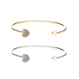 KBRPEY Bracelets for Women, Set of 2, Heart Bracelets with Crystal, Gold, Silver, Jewellery Set, Open and Adjustable Bracelet, Hypoallergenic Jewellery, Gift for Women, Girlfriend, Wife, Mother, Metal
