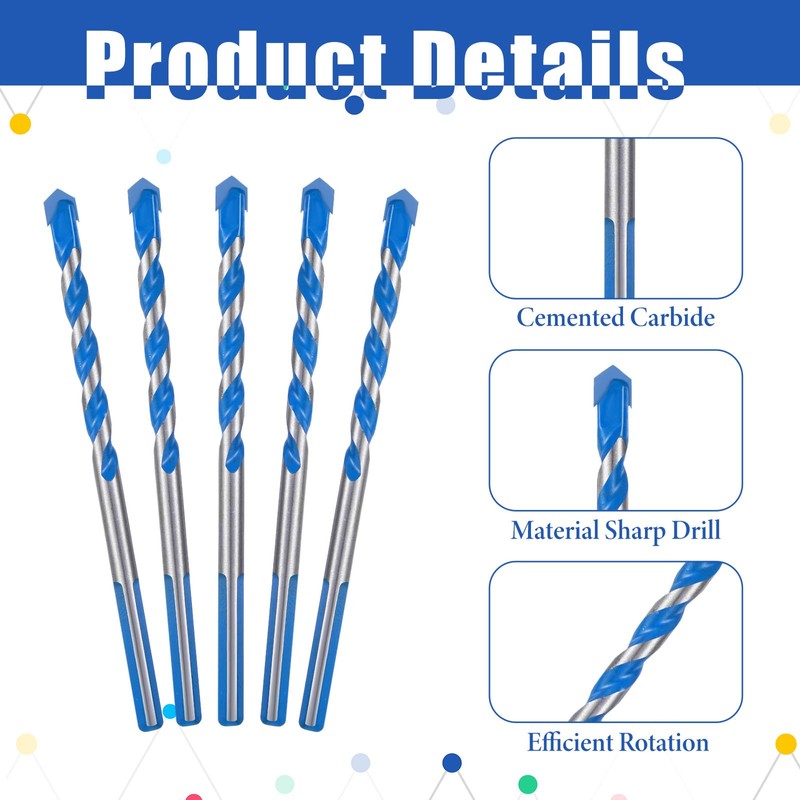 5 Piece Masonry Drill Bit Set for Concrete Tile Glass