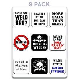 Welder Humor Hard Hat Vinyl Decal Sticker (9 Pack) | Cars Trucks Vans SUVs Windows Walls Cups Laptops | Full Color Printed and Laminated | 9-2 Inch Decals | KCD2456