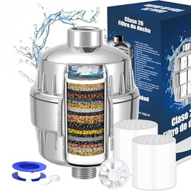 Filtro de cabezal de ducha de 20 etapas, con 2 cartuchos reemplazables, suavizante de agua de alto rendimiento para eliminar cloro, fluoruro y metales