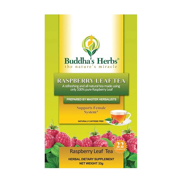 Buddha's Herbs Premium Raspberry Leaf Tea, 22-Count Tea Bags (Pack of 2)