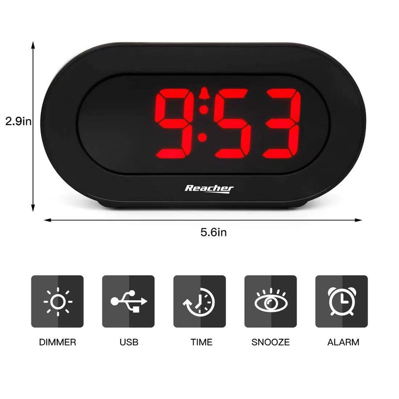 REACHER Small LED Digital Alarm Clock with Simple Operation, Full