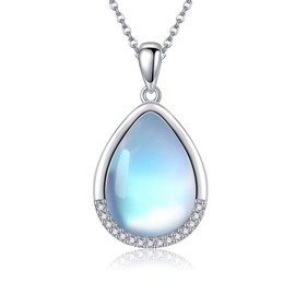POPLYKE Tear Moonstone Necklace for Women 925 Sterling Silver Moonstone Jewellery Gifts for Her, Sterling Silver, Cubic Zirconia