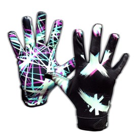 TAQCHA - Jester Cross Eyes Football Gloves - Tacky Grip Skin Tight Adult Football Gloves - Adult & Youth Sizes (Youth M-L)