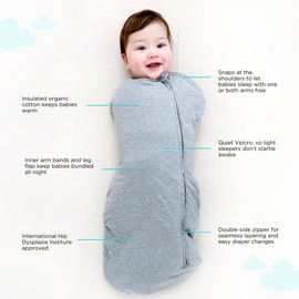 happiest baby Sleepea Comforter Swaddling Bag 5 Seconds Swaddle Wrap 100% Organic Cotton Doctor Designed Promotes Healthy Hip Development (Grey, X-Large)