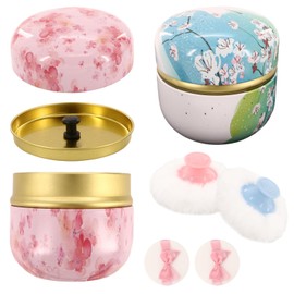 2 Sets Powder Puff Case, Body Powder Container with Puff, Large Loose Makeup Containers, Baby Powder Container with Puff with Handle for Baby Women Home and Travel Use