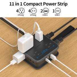 NTONPOWER Flat Plug Power Strip, 5 FT Extension Cord with Multiple Outlets, 8 Widely Outlets with 3 USB (1 USB C), 3 Side Outlet Extender, Wall Mount, Overload Protection, for Home, Dorm, Office - UL