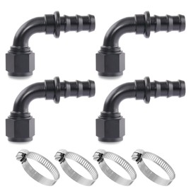Taiidaues 10AN Push Lock Hose Fitting End 90 Degree Elbow Adapter,4 Pcs Black Two Stage Barb Aluminum Anodized Connector with 4 Pcs Hose Clamp for Vehicle Rubber Fuel Oil Line System（8 Pcs Pack）