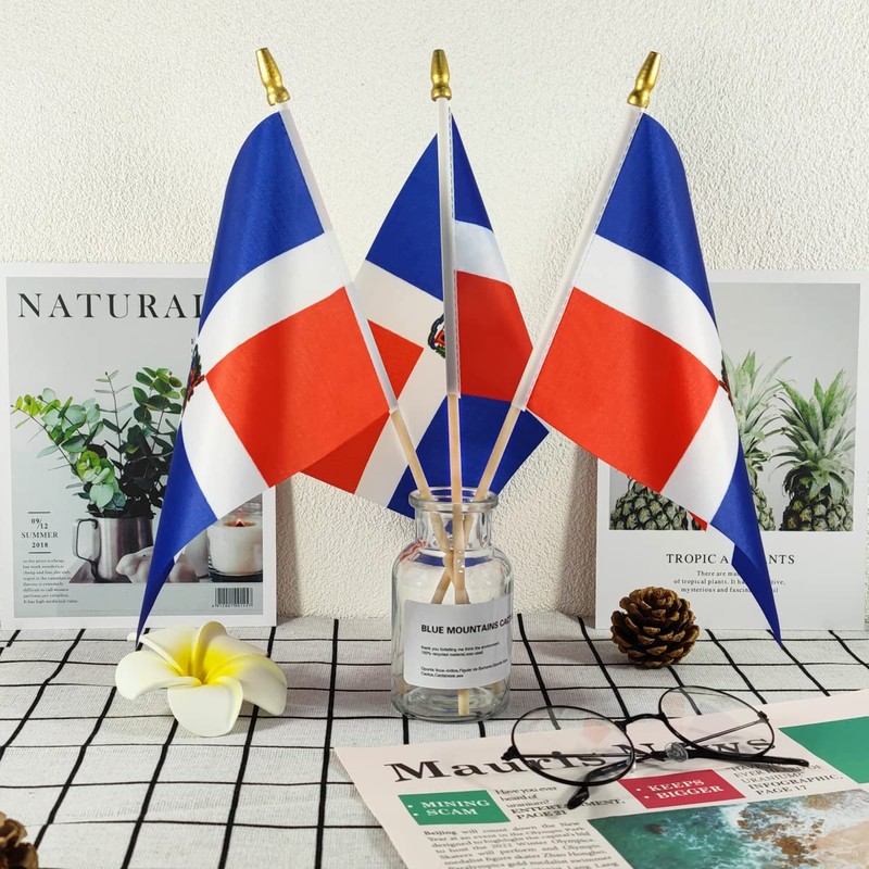 Newperlite Dominican Stick Flag Small Mini Hand Held Flags -