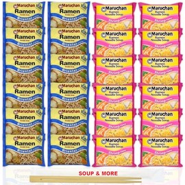 Ramen Instant Noodle Soup Variety, 2 Flavors - 12 Packs Soy Sauce & 12 Packs Shrimp, 3 Ounce Single Servings Lunch/Dinner Variety