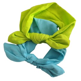 Jilukibo Elastic Turban Knotted Rabbit Hair Band Headband, Fashion Stretch Bow Head Wrap Hairband Headwear Hair Accessories (2 Pack, Green, Blue)