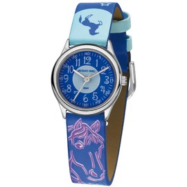 JACQUES FAREL HCC 338 Children's Watch Horse Stars Purple Blue Analogue Quartz Metal Faux Leather, blue, Strap.